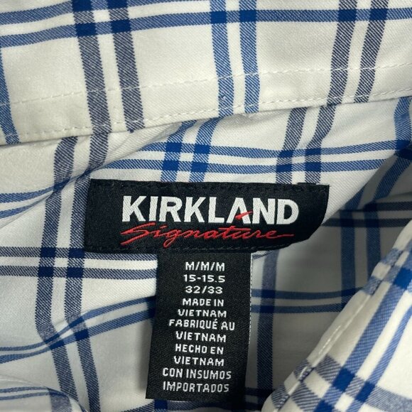 NEW Kirkland Signature Men's M Performance Sport Dress Shirt White Blue Plaid - Picture 4 of 8